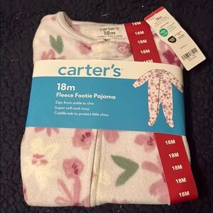 Carter's Cozy Pink and Green Floral Fleece Footie Pajamas 18 months